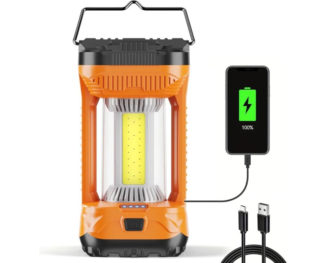 AlpsWolf Camping Lantern Rechargeable, 1000LM 4 Light Modes Camping Light 4000mAh Rechargeable Lantern for Power Outages Portable Camp Lantern with Memory Function, Orange, 1 Pack