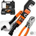 10 Ton Hydraulic Battery Cable Crimper with 9 Dies - Hydraulic Crimper Tool with Dual-Blade Weir Cutter & Spring-Loaded Handle Crimper Kit for 12-2/0 AWG, 1/8" Stainless Steel Railing
