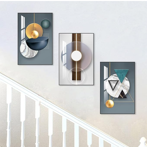 ARTKN 3 Pieces Framed Abstract Geometric Wall Art, Art Shapes Patterns Paintings, Modern Wall Decor Artwork, Large Wall Art for Living Room Bedroom Office(Blue, 16" X 24" X 3 pieces)