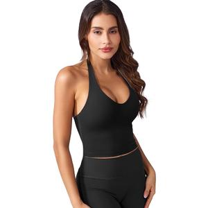 YEOREO Women's Halter Crop Top V Neck Workout Going Out Tank Top Hazel Padded Sleeveless Backless Trendy Summer Camisole (Medium)
