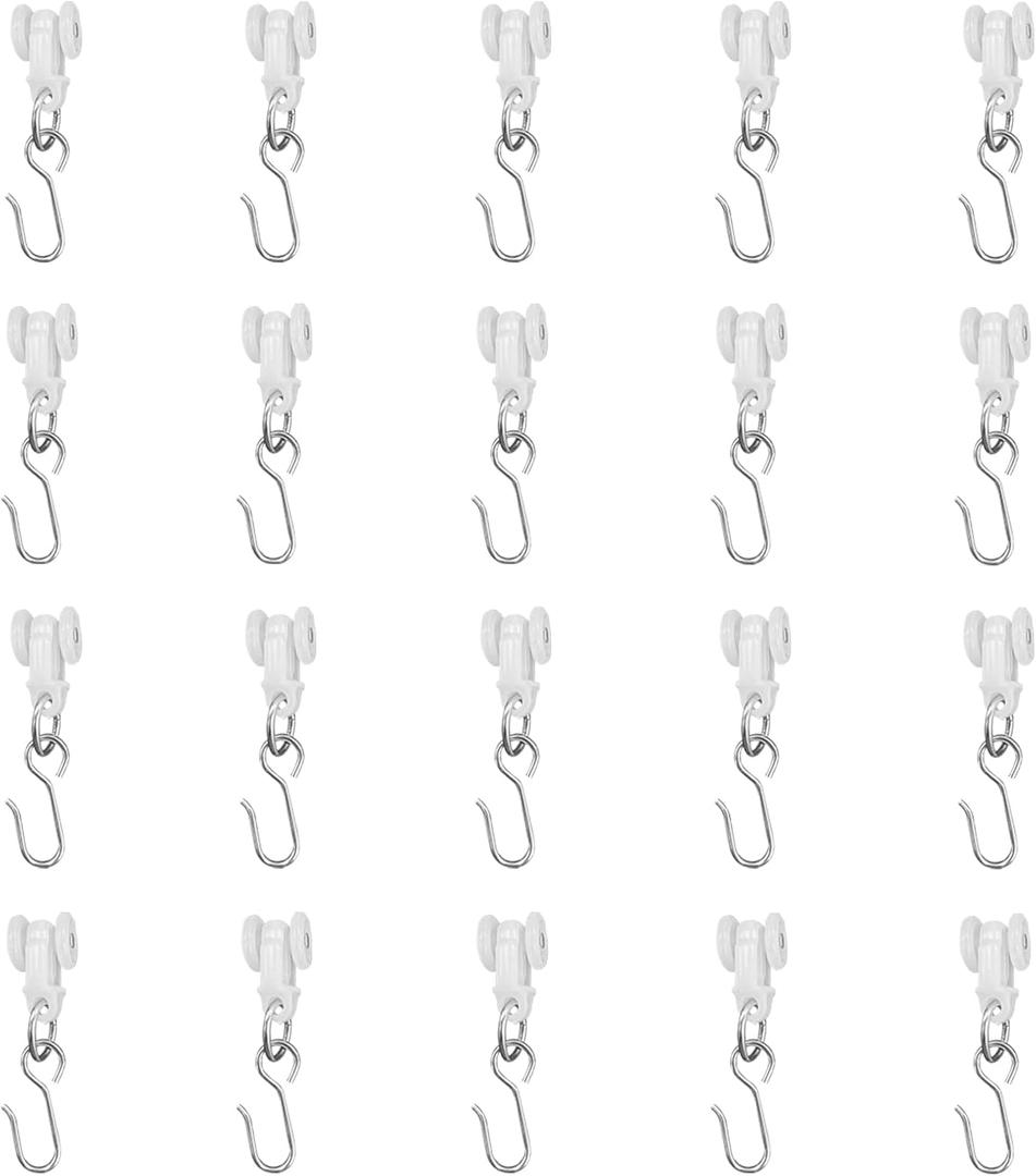 Rooler Hooks for Ceiling Curtain Tracks, Heavy Duty Gliders Hooks, Pack of 20 Pcs