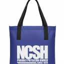 12 small tote bags, white logo, black straps