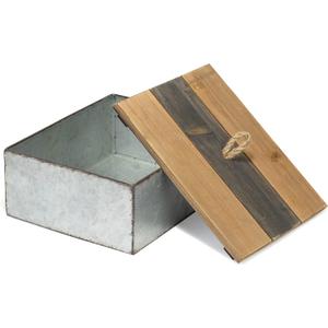 Red Co. 10.25" x 8" Country Rustic Galvanized Metal Decorative Storage Box with Wooden Lid