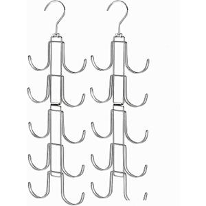 2 Pack Purse Organizer for Closet, Bag Organizers with 20 Big Hooks, 360 Degree Rotation Purse Hanger for Display, Collapsible Space Saving Hangers Rack for Handbag, Belt, Scarve, Tie, White (Silver)