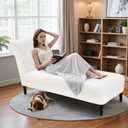 Teddy Wool Chaise Lounge Cover Indoor Armless Chaise Slipcover Luxury Elegance Lounge Chair Cover Ultra Soft Stretch Machine Washable Chair Covers for Living Room Bedroom Furniture, White