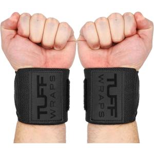TuffWraps 16" Wrist Wraps: No Thumb Loops, Quality Gym Wrist Wraps for Weightlifting, Bench Press, Powerlifting, and Cross-TrainingTry The Belt Loop Tightening System (Black/Black)