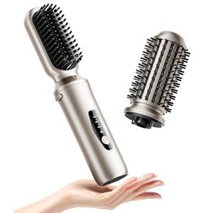 Cordless Hair Straightener Brush, 2 in 1 Curling & Straightening Brush with 200 Million Negative Ions, Mini Travel Hot Straightener Comb for Women, Fast Heating & Dual Voltage
