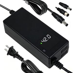 42V 2A Lithium Battery Charger for 36V 10S Lithium Battery - DC 5.5x2.1/2.5mm Connector, HD LED Screen Display of Current Charging Voltage,Multiple Security Protections