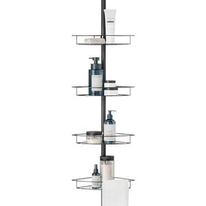 Zenna Home Tension Pole Shower Caddy Corner Organizer, Adjustable Standing Shower Caddy with 4 Baskets, Rust Resistant Bathroom Tension Rod Organizer, 60 to 97 Inch, Matte Black