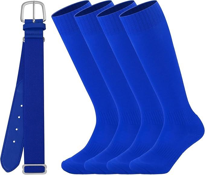 2 Pairs Baseball Socks and Belt Cotton Adjustable Youth Baseball Softball Socks Belt for Boys Girls (Small, Royal Blue)