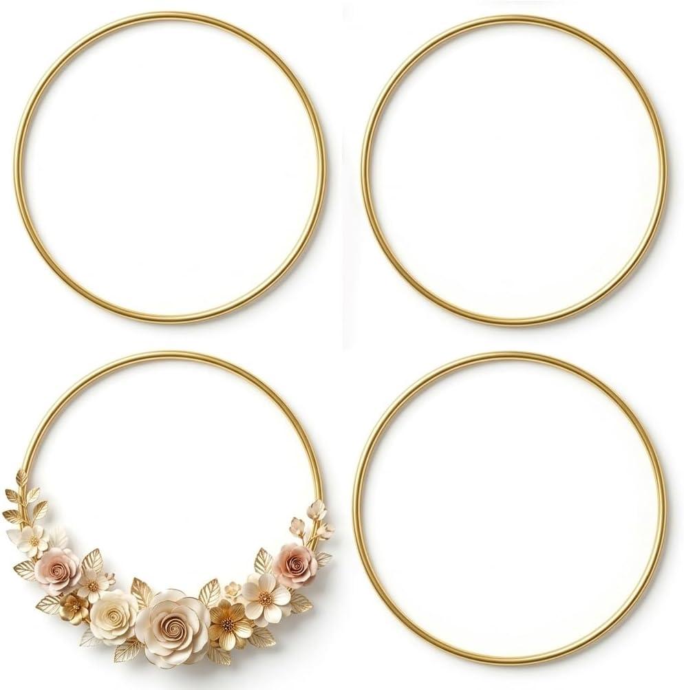 HOHIYA 20 Inch Metal Floral Hoop Rings 4 Pack 4mm Thick Heavy Duty Gold Craft Hoops for Dream Catcher Macrame Wedding Wreath and DIY Wall Decor