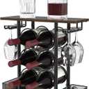 VyGrow Countertop Wine Rack, 3 Tier Wood & Metal Small Wine Rack Up to Hold 6 Bottles and 4 Glasses, Wine Bottle Holder for Home Bar Tabletop Kitchen Cabinet, 6.29" D x 16.14" W x 15.82" H