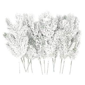 28 Pcs Artificial Flocking Pine Picks Snow Forest Artificial Pine Needles Branches Christmas Fake Greenery Tree Branches DIY Leaves for Christmas Wreaths Garden Party Holiday Decor (White, 28)
