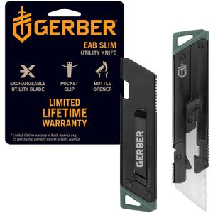 Gerber Gear EAB Utility Knife, Clips to Pocket or Keychain with Replaceable Razor Blade for Everyday Carry, EDC Gear with Box Cutter Retractable, Mini Black