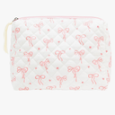 Quilted Makeup Bag Large Travel Zipper Soft Cosmetic Pouch for Women Girls Make Up,Bow Pink