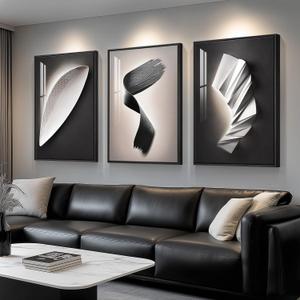 Large Framed Modern Black and White Wall Art for Living Room, 24x36 Inch, 36" H x 24" W x 3Pcs