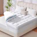 Full Size Memory Foam Mattress Topper, 4 Inch Dual Layer Mattress Pad with Pillow Top Mattress Topper Full Bed Cover, Support for Back Pain (White)