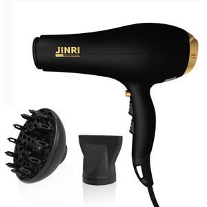 JINRI Hair Dryer,2000W,Ionic Technology & Infrared - Black, 3 Heat & 2 Speed, Detachable Air Intake, with Diffuser, with Concentrator, Hanging Strap, Non-Foldable
