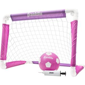Franklin Sports Kids Soccer Goal with Ball and Pump 24inch x 16inch Folding Goal Great for Backyard or Indoor Play Pink/Purple