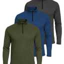 Real Essentials 3 Pack: Men's Dry-Fit Active Quarter Zip Long Sleeve Athletic Performance Pullover, M