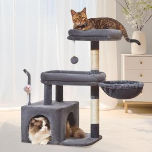 Taoqimiao MS043G Cat Tree, 32.2-Inch Cat Tower for Indoors Cats, Cat Condo with Large Cat Perch, Spacious Cat Cave, Scratching Posts for Small and Medium Cats, Smoky Gray