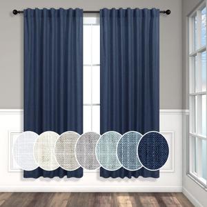 Navy Blue Curtains 72 Inch Length for Living Room Pair Set Back Tab Pocket Linen Panel Light Filtering Semi Sheer Dark Blue Curtains for Bedroom Door Picture Window Village Apartment Canopy 52x72 Long