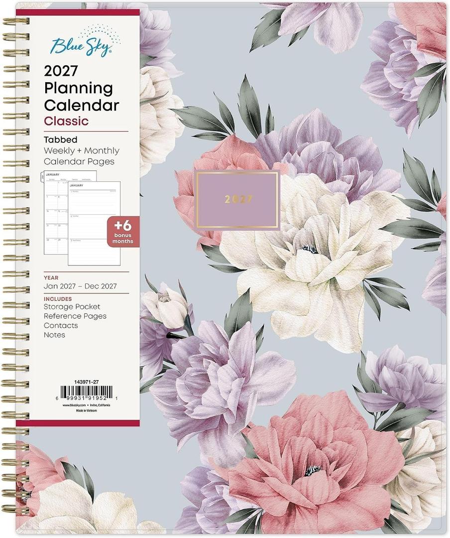 Blue Sky 2027 Weekly and Monthly Planner Calendar, January 2027 - December 2027, 8.5" x 11", Flexible Cover, Laminated Tabs, Durable Twin Wire Binding, Storage Pocket, Tula
