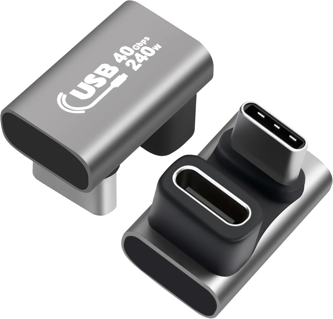 U Shape USB C Adapter 2-Pack, 180 Degree Angle USB4 USB C Male to Female Extender Connector Support PD 3.1 240W Type C Fast Charging,40Gbps,8K HD Display, for iPhone 17/16 Series, MacBook Pro, iPad