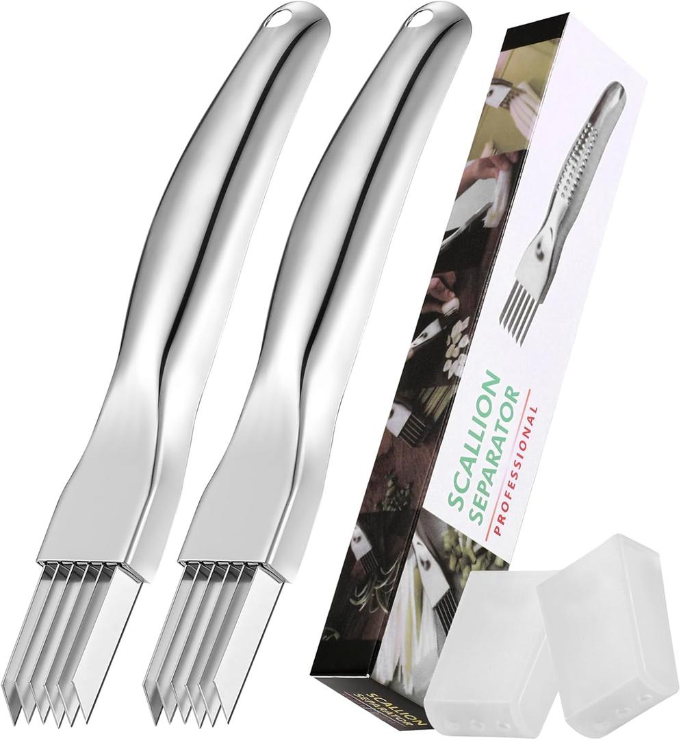 2Pcs Upgrade Shred Silk The Knife, Stainless Steel Green Onion Cutter, Multifunctional Kitchen Vegetable Chopper for Garlic Onion, Premium Food Slicer Gadget, Off the College