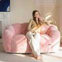 MAXYOYO Bean Bag Chair for Adults, Loveseat Floral Shaped Bean Bag Sofa, Ultra Soft Love Seat Mini Sofa Couch, Faux Fur Reading Chair for Living Room Bedroom, Pink