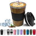 YINBAOGE Insulated Travel Coffee Mug, Spill & Leak Proof, Portable To Go Camping Stainless Steel Coffee Tumbler, Reusable Thermal Coffee Cup with Lid for Hot & Cold Drinks (Wood Grain, 12 OZ)