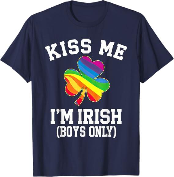 St Patrick's Day Gay Shamrock LGBT Kiss Me I'm Irish T-Shirt, M