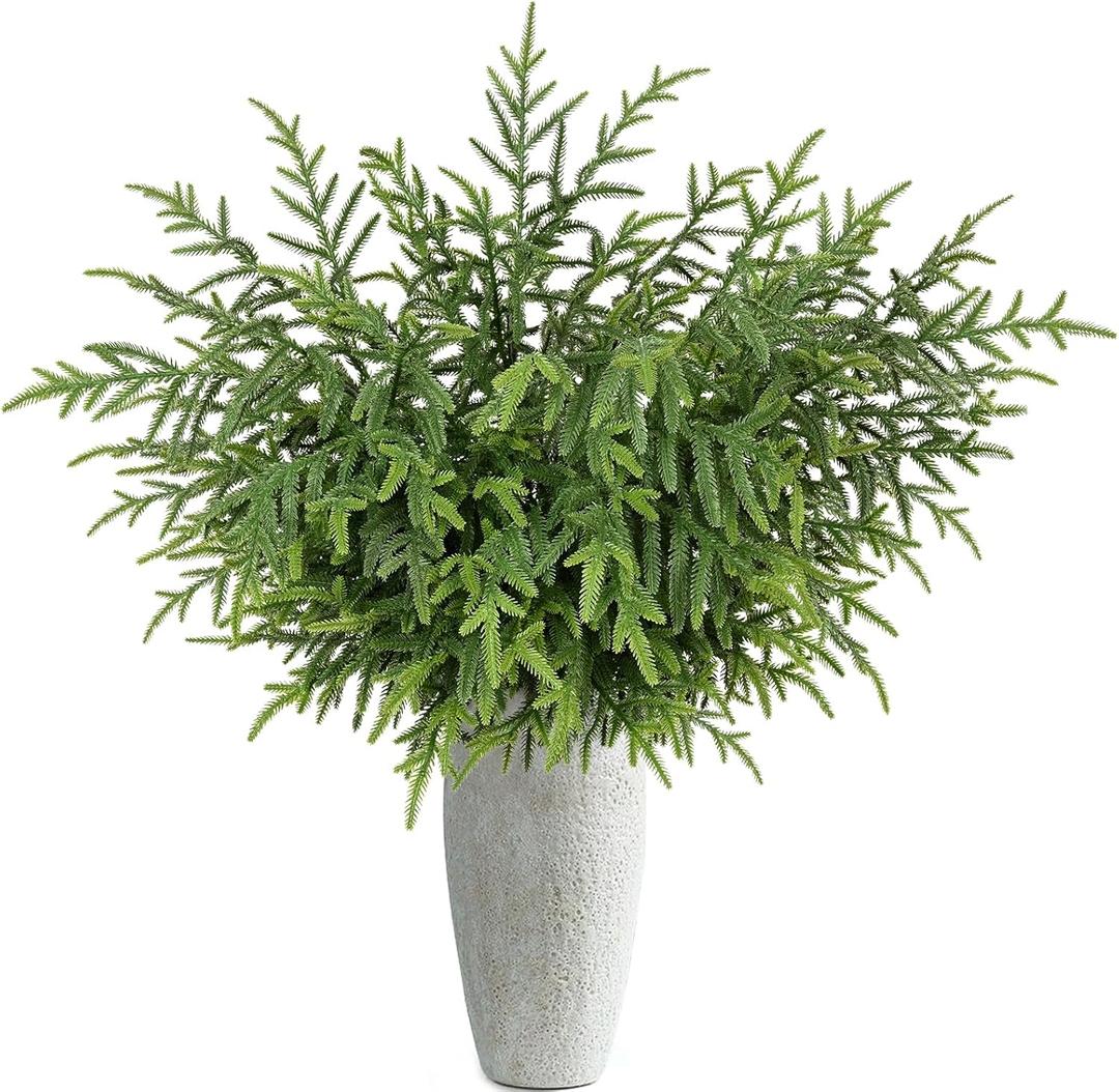 8 Pcs Christmas Norfolk Pine Stems, 36 Inch Real Touch Artificial Norfolk Pine Branches Christmas Greenery Stems, Faux Pine Branches for Vase DIY Garland Wreath Indoor Outdoor Home Decor