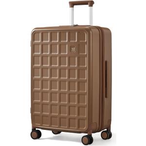 Checked 24 inch Luggage with 8 Spinner Wheels, Large Suitcase with TSA Lock, 100% Lightweight PC Hard Shell travel luggage Suitcases for Men Women, 24-Inch Checked-In, Chocolate Brown