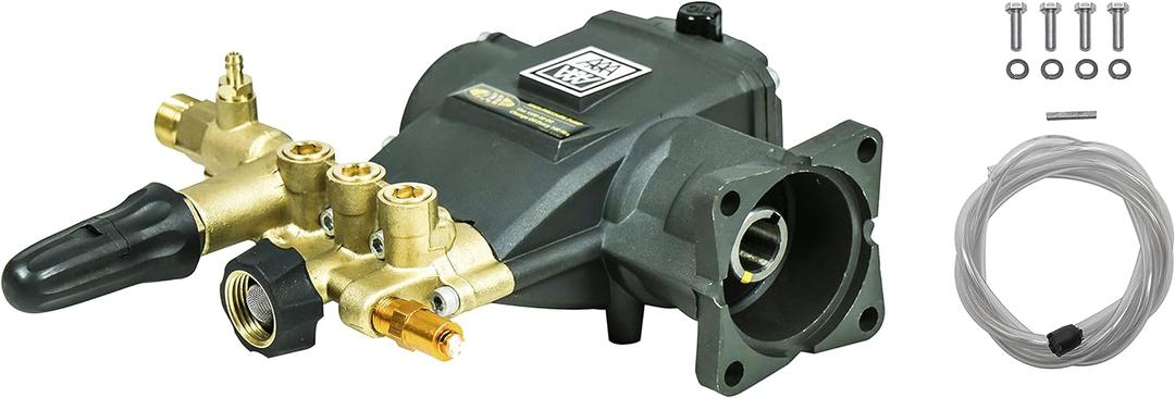 AAA 90036 Horizontal Triplex Plunger Replacement Pressure Washer Pump Kit, 3200 PSI, 2.8 GPM, 3/4" Shaft, Includes Hardware and Siphon Tube, for Industrial Gas Powered Machines, Black