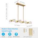 XINGQI 31.5" Gold Chandeliers for Dining Room Over Table Glass 8-Lights Kitchen Island Light Fixture Modern Farmhouse Sputnik Linear Chandeliers for Living Room Bedroom Rectangular