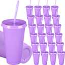 8 Pack Plastic Tumblers with Lid and Straw Reusable Cups Bulk Water Bottles Iced Coffee Travel Mug Cup for Birthdays Party Juices Adults Kids (Purple,17oz)
