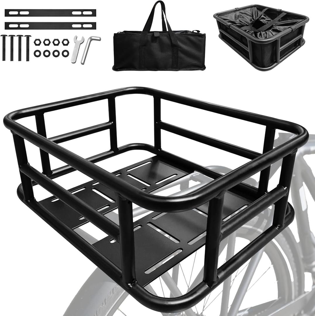 Thickened Rear Bike Bicycle Basket with Liner, Heavy Duty Large Ebike Back Basket for Electirc Bike, Ebike and Bikes