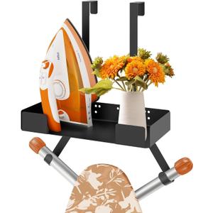 JUYSON Ironing Board Holder Wall Mount or Over the Door, Over the Door Iron Board Holder for T&Y Leg, Black Ironing Board Hanger Adjustable for Laundry Room