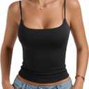 PINKMSTYLE Tank Tops for Women Built in Bra Backless Basic Double Lined Summer Spaghetti Strap Sleeveless Cami Workout Shirts (Black, M)