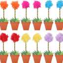 24 Pcs Fluffy Fuzzy Pens and Flower Pot Notebooks, Colorful Pompom Pens Novelty Cute Notepad Gift Set for Birthday Party Favors Office Supplies