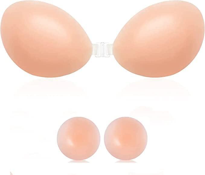 Niidor Adhesive Bra Strapless Sticky Invisible Push up Silicone Bra for Backless Dress with Reusable Nipple Covers, size C