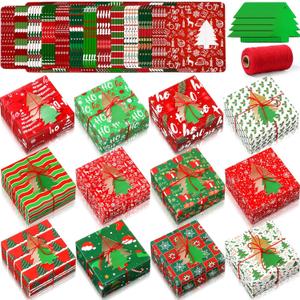 Blulu 48 Set Christmas Bakery Boxes Bulk 5x5x3 Inch with Christmas Tree Tags and Rope Clear PVC Window Christmas Cupcake Boxes Containers for Christmas Cookie Goodie Candy Package Party Treat Gift