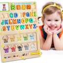 3 IN 1 Double Sided Montessori Toys- Magnetic Color and Number Maze, Toddler Wooden Alphabet Puzzles, Dry Erase Board, Preschool Learning Activities Toys for 3 4 5 6 Years Old Kids Girls Boys
