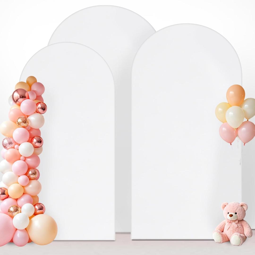 Wedding Arch Cover (7.2FT, 6.6FT, 6FT) Set of 3 Spandex Fitted Wedding Arch Stand Covers for Round Top Chiara Arch Backdrop Stands Cover for Birthday Party Ceremony Banquet Decor White