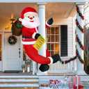 OurWarm 6 FT Christmas Inflatable Outdoor Decoration, Christmas Blow Ups Hanging Santa with Gift Bag Built-in LED Lights for Holiday Party Indoor Porch Columns Yard Tree Outdoor Xmas Decorations
