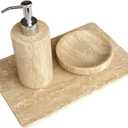 Natural Marble Beige Travertine Tray, Pastry Cheese Tray, Dessert Coffee Plate, Double Sided Smooth Marble Slab (Beige Travertine)