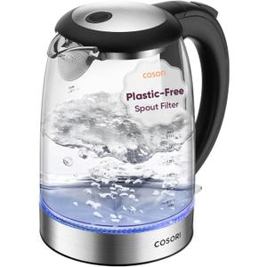 Cosori Electric Kettle, No Plastic Filter & Spout, 1.8Qt Tea Kettle & Hot Water Boiler For Coffee & Tea, Water Heater & Teapot, Automatic Shut Off, Borosilicate glass, Black, 1500W