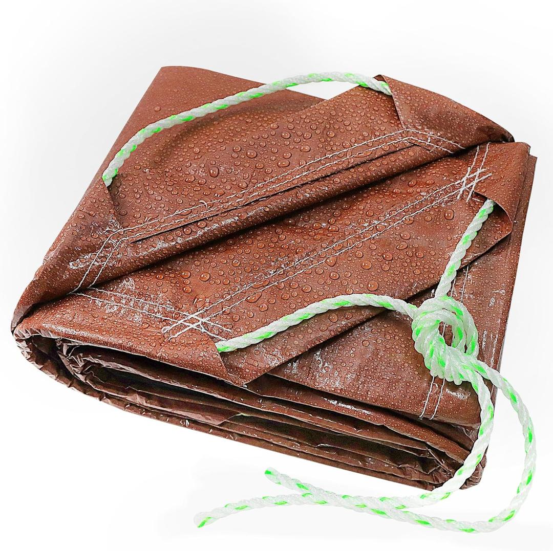 TARPAL 4x4 Feet(3pack) Small tarp with Drawstring Tarp Waterproof Brown Medium Duty tarps Multipurpose Cover for Leaf Camping Firewood Outdoor Furniture etc.