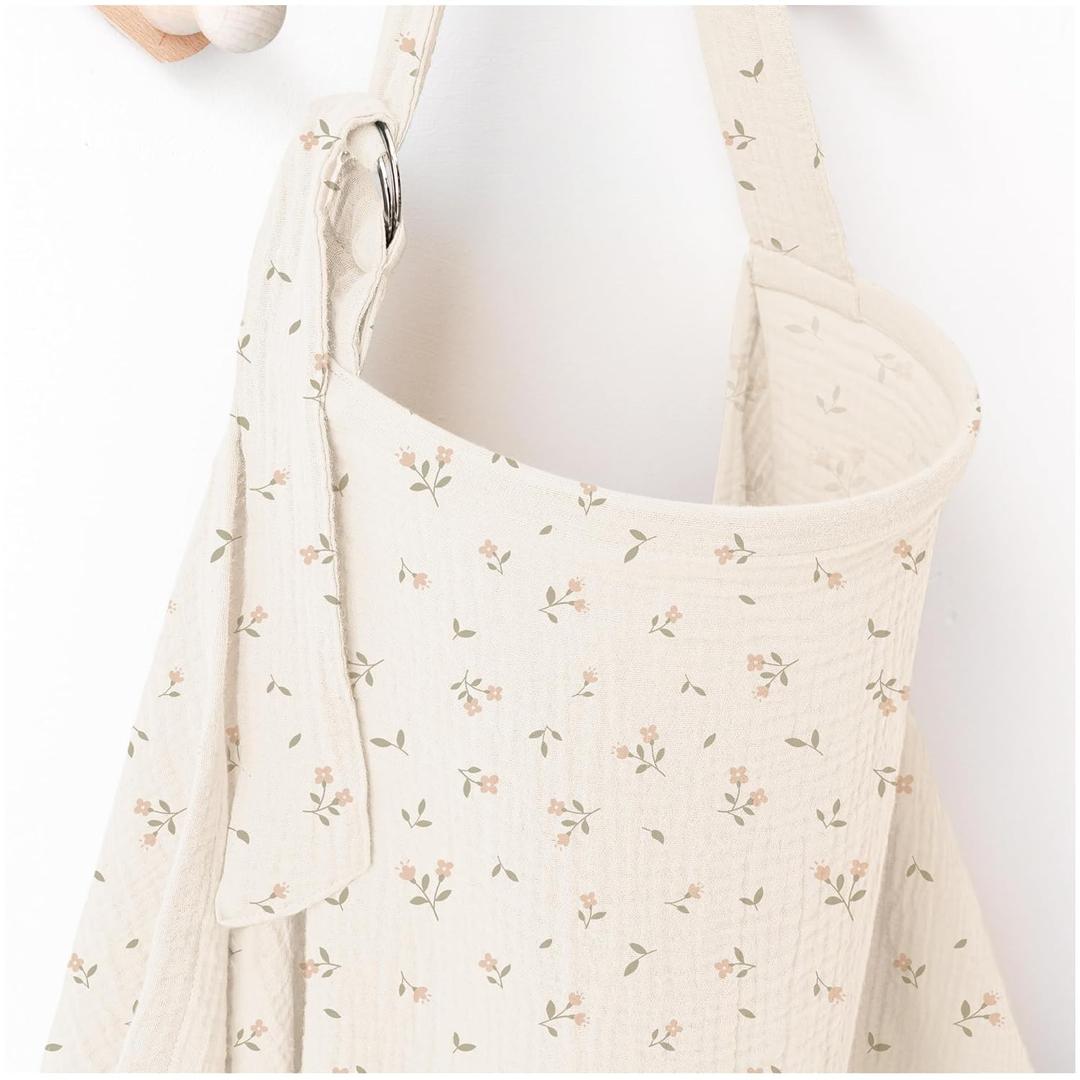 MairMore Muslin Nursing Covers for Breastfeeding, Privacy Breast Feeding Cover with Arch Neckline for Mom and Baby, Breathable 100% Cotton Nursing Apron Multi-use Stroller Cover (Pink Blossom), 44 x 28 inches